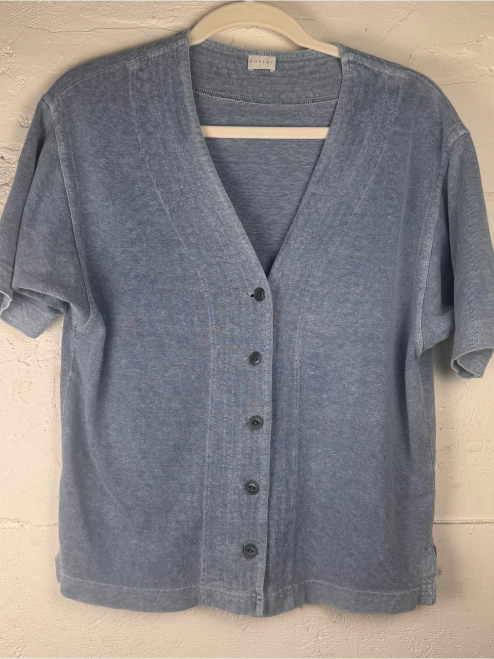Poetry hemp organic cotton Short Sleeve Cardigan Summer Knit Blue Lagenlook S 4